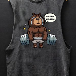 No Pain No Gain Weightlifting Bear SCOOP BOTTOM COTTON TANK